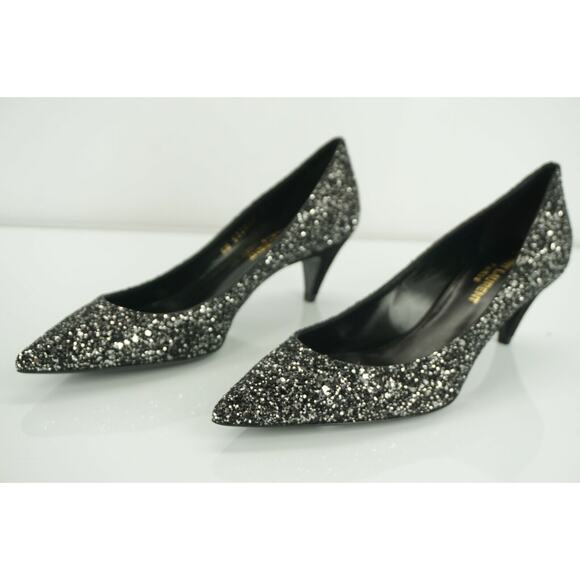 Saint Laurent Charlotte 55MM Black Glitter Pointy Toe Pump  YSL - Picture 7 of 12